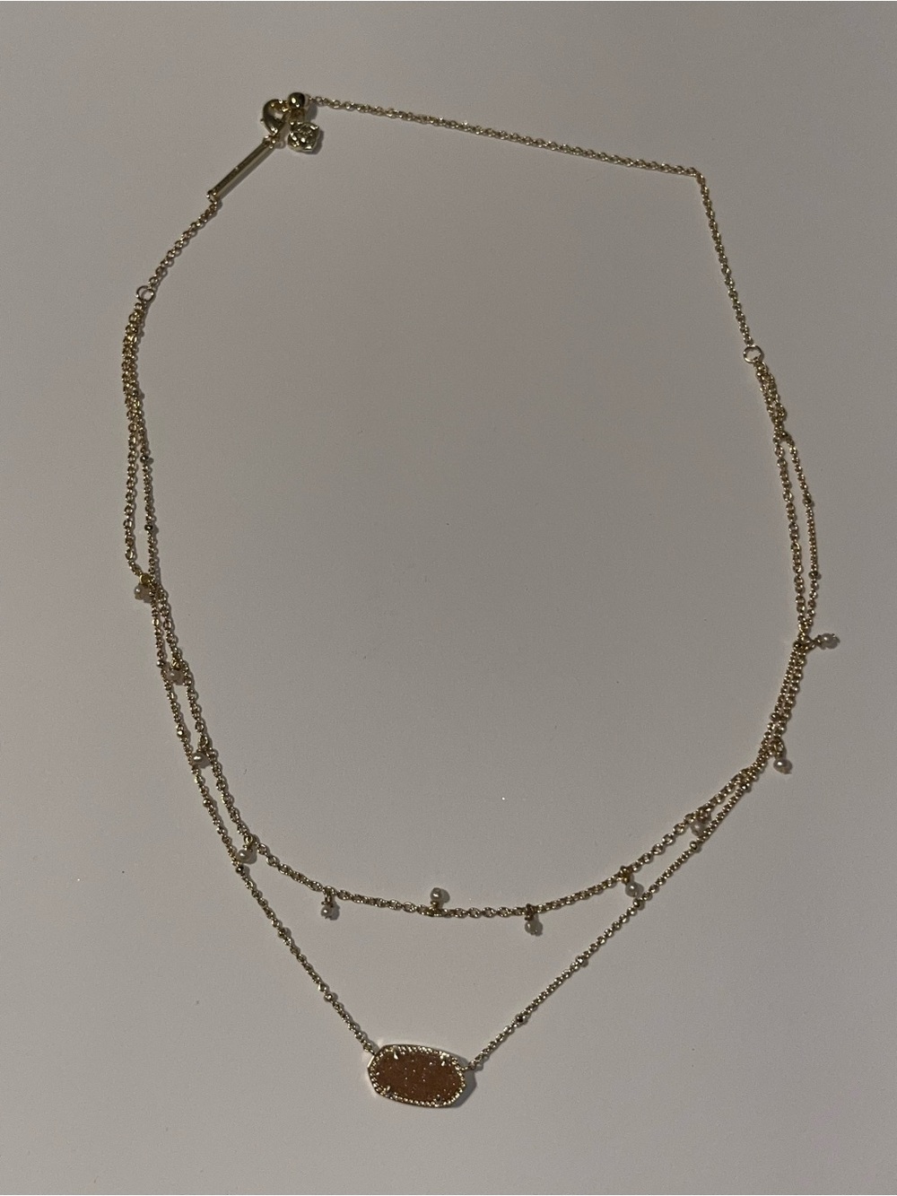 Kendra Scott Double Layer Gold Necklace with Champagne Drusy Pendant